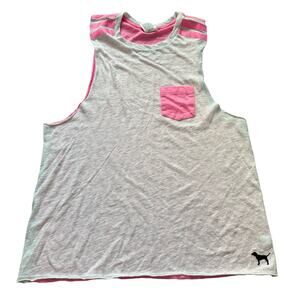 PINK Victoria Secret White and Hot Pink Tank Top-Size S